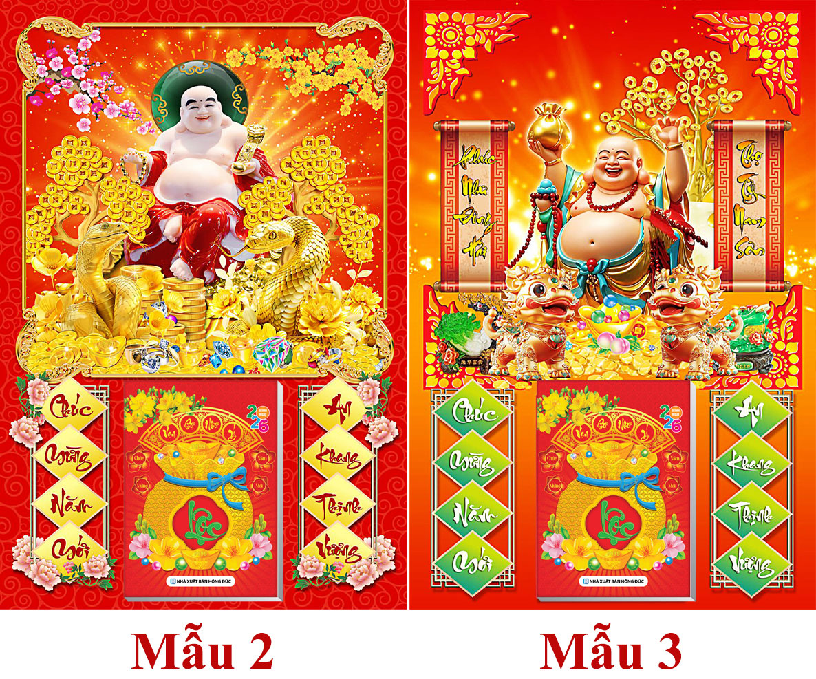 3 Mẫu Phật Di Lặc - Lịch Treo Tường Laminate Tráng Gương 2026 (40x60 cm)